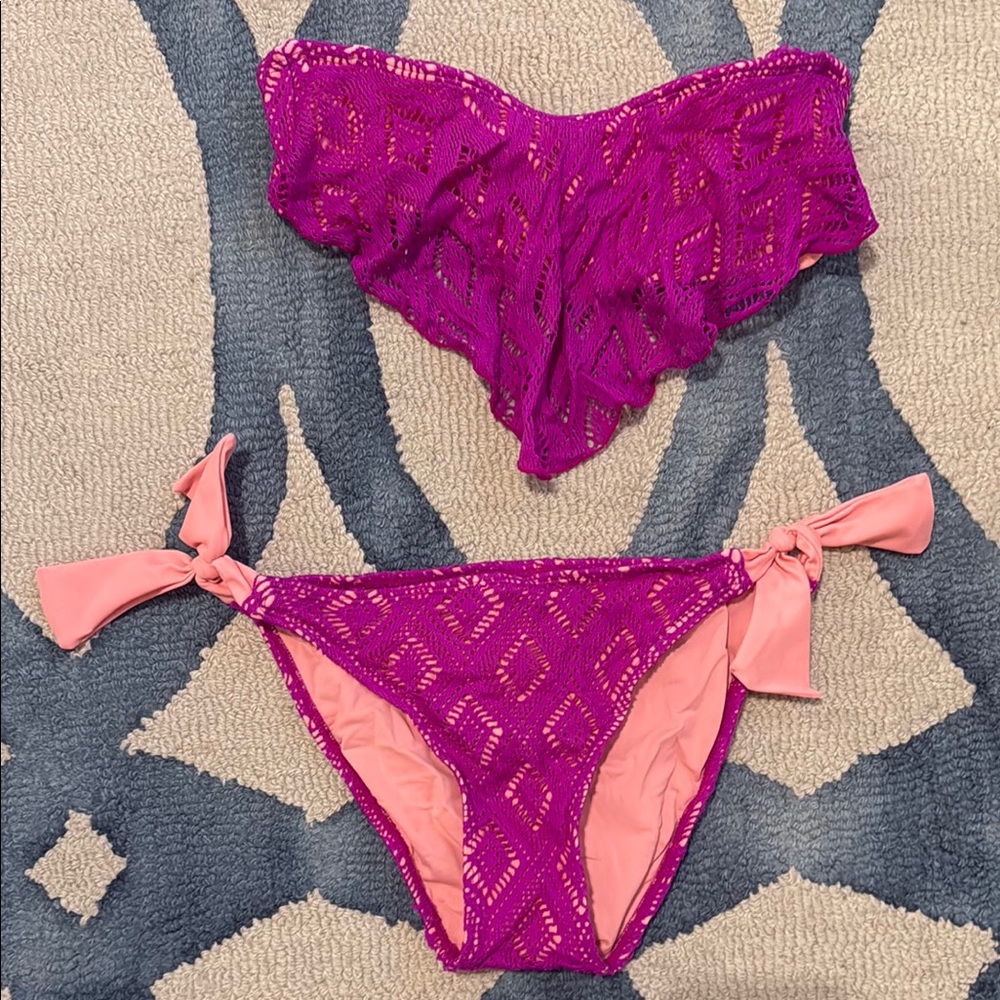 Vibrant Pink Crochet Bikini Set